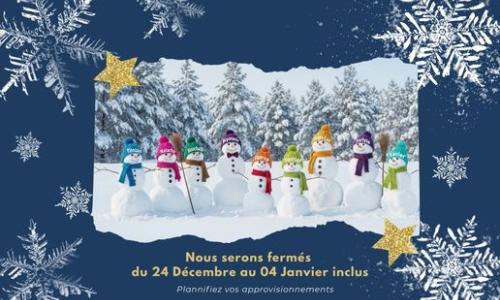 Fermeture pour congés de noël du 24 décembre au 04 janvier inclus